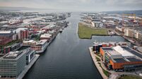 Belfast Cityscape River Lagan Mid-Air View Northern Ireland UK