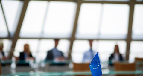 European flag on board table
