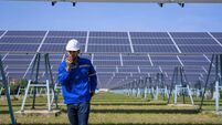 Employee is working at solar farm.