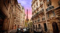 Art nouveax buildings and Eiffel Tower in Paris
