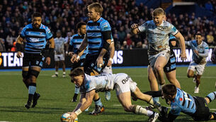 <p>DRAW: Ospreys' Daniel Edwards scores a try. Picture: ©INPHO/Andrew Dowling</p>