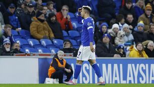 <p>LONG WALK OFF: Cardiff City's Callum Robinson leaves the pitch after being shown a red card during the Sky Bet Championship match at the Cardiff City Stadium. Pic: Nigel French/PA Wire.</p>