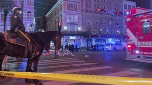 <p>LATE-NIGHT HORROR: A mounted police officer arrives on Canal Street after a vehicle drove into a crowd earlier in New Orleans, Wednesday Jan. 1, 2025. (AP Photo/Kevin McGill)</p>