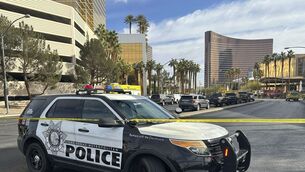 Police block the area after a vehicle caught fire and exploded outside the lobby of President-elect Donald Trump’s hotel in Las Vegas (Ty ONeil/AP)