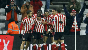<p>SCRAPPING CATS: Sunderland's Eliezer Mayenda celebrates scoring their side's first goal of the game during the Sky Bet Championship match at the Stadium of Light, Sunderland. Pic: Richard Sellers/PA Wire</p>
