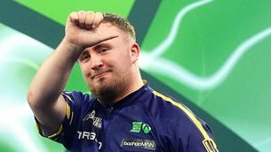 <p>THUMBS UP FOR TREBLES: Luke Littler celebrates victory following the quarter-final match against Nathan Aspinall (not pictured) during day fourteen of the Paddy Power World Darts Championship at Alexandra Palace, London. Pic: Zac Goodwin/PA Wire</p>