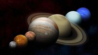 A planetary alignment, or a planetary parade. Mercury, Venus, Mars, Jupiter, Saturn, Uranus and Neptune. Elements of this image