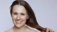 happy woman with long hair