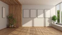 Empty minimalist living room with large window