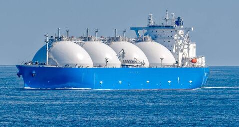 LNG tanker is passing by Singapore Strait.