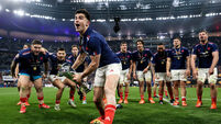 Nolann Le Garrec lifts the trophy after winning the 6 Nations 15/3/2025