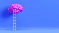 Climbing for wisdom blue background