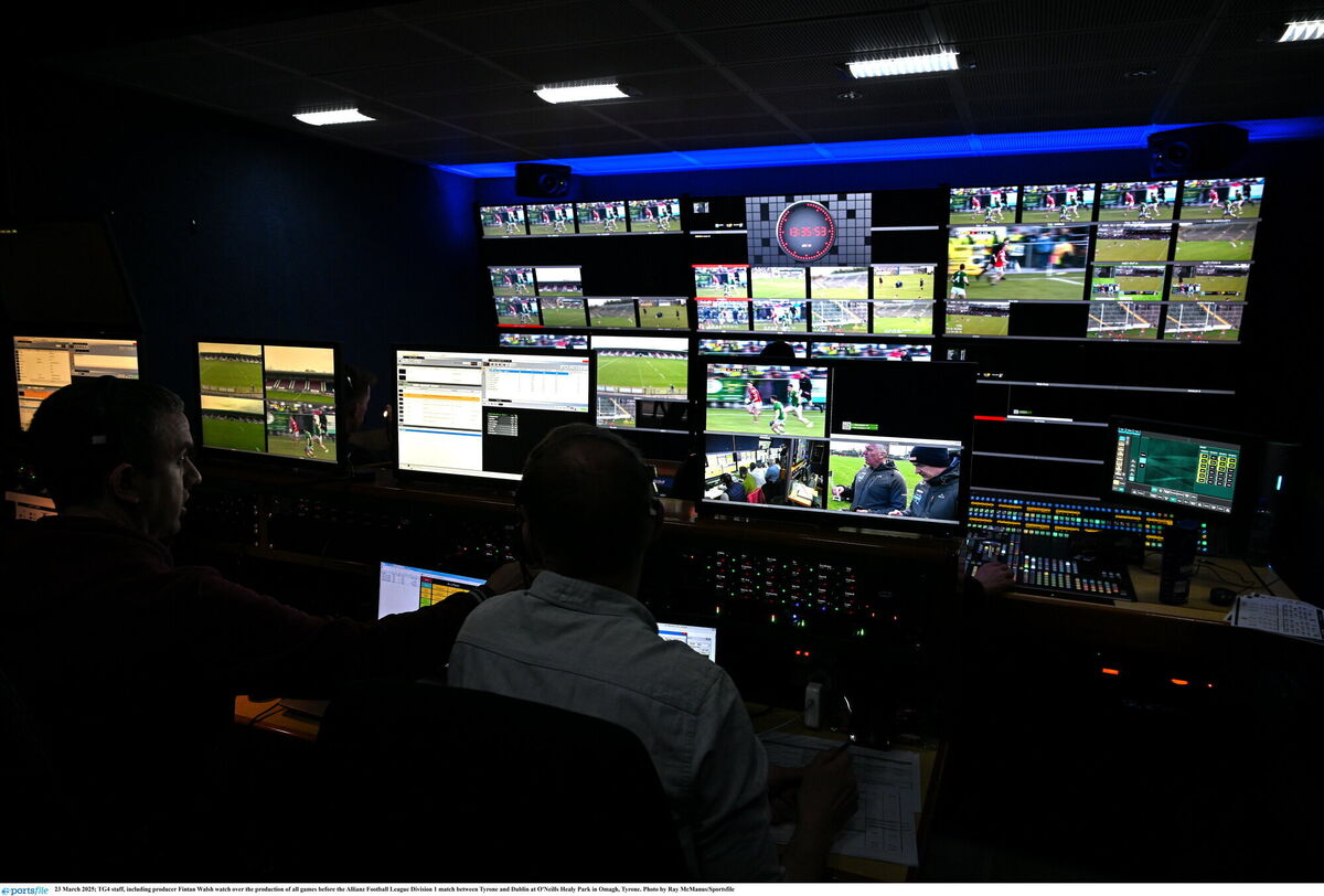 TG4 staff, including producer Fintan Walsh watch over the production of all games before the Allianz Football League Division 1 match between Tyrone and Dublin at O'Neills Healy Park in Omagh, Tyrone. Photo by Ray McManus/Sportsfile TG4 staff, including producer Fintan Walsh watch over the production of all games before the Allianz Football League Division 1 match between Tyrone and Dublin at O'Neills Healy Park in Omagh, Tyrone. Photo by Ray McManus/Sportsfile