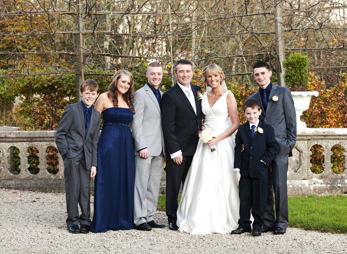 Jenny and Martin with their five children on their wedding day Jenny and Martin with their five children on their wedding day