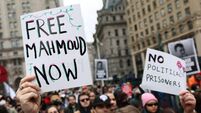 Protesters Gather Outside Pro-Palestinian Activist Mahmoud Khalil's Court Conference In New York