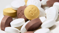 Horizontal close-up of tablets of OxyContin a timed release form of oxycodone various doses