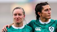 Edel McMahon and Amee-Leigh Murphy Crowe during the national anthems 22/3/2025