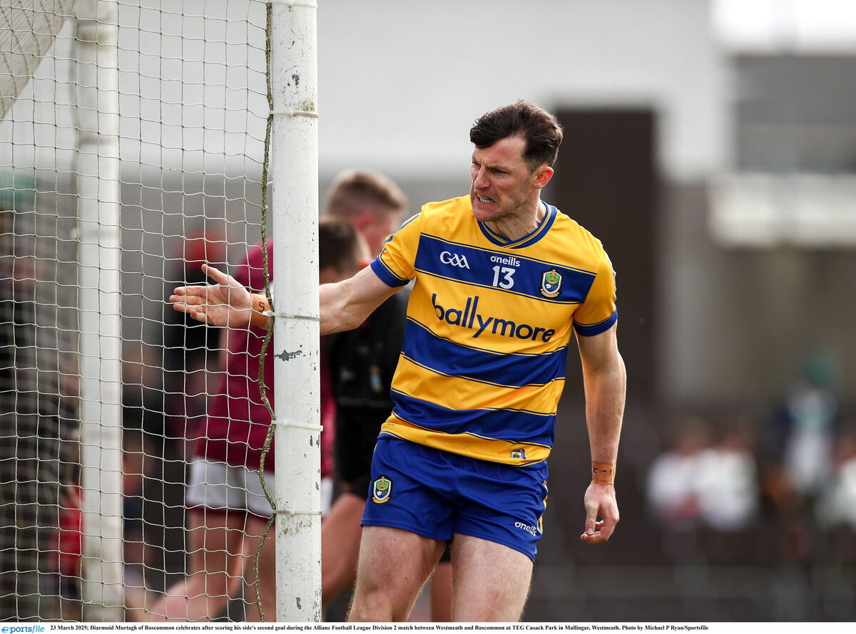 Diarmuid Murtagh of Roscommon celebrates after scoring his side's second goal against Westmeath. Pic: Michael P Ryan/Sportsfile Diarmuid Murtagh of Roscommon celebrates after scoring his side's second goal against Westmeath. Pic: Michael P Ryan/Sportsfile