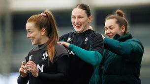 <p>POSITIVE VIBES: Amy Larn, Anna McGann and Nicole Fowley at Ireland Women's Rugby Squad Training at the IRFU High Performance Centre, Dublin. Pic: INPHO/Tom Maher</p>