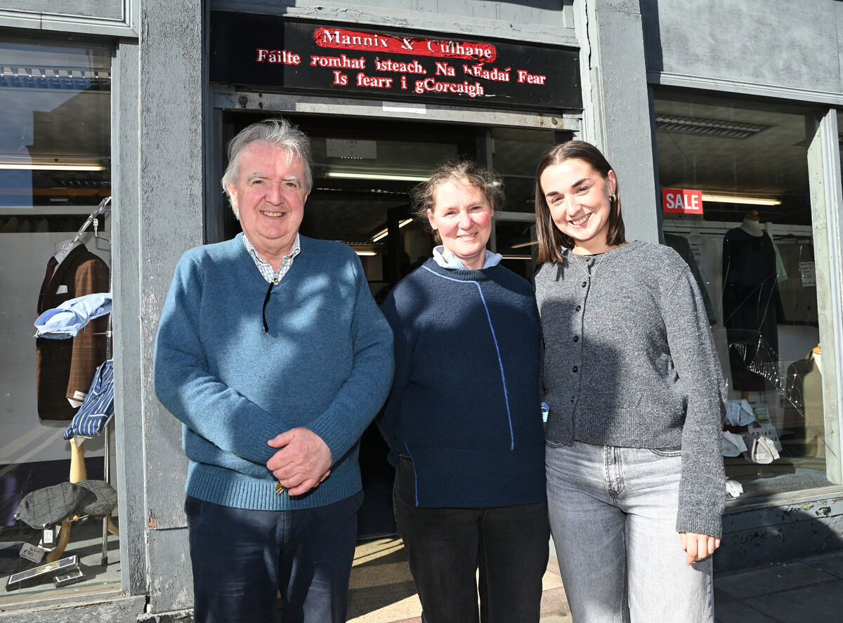 Colette Mannix-O'Leary, centre, the third generation of the Mannix family to work in the store, with her husband Richard O'Leary and her daughter Gill. Picture: Eddie O'Hare Colette Mannix-O'Leary, centre, the third generation of the Mannix family to work in the store, with her husband Richard O'Leary and her daughter Gill. Picture: Eddie O'Hare