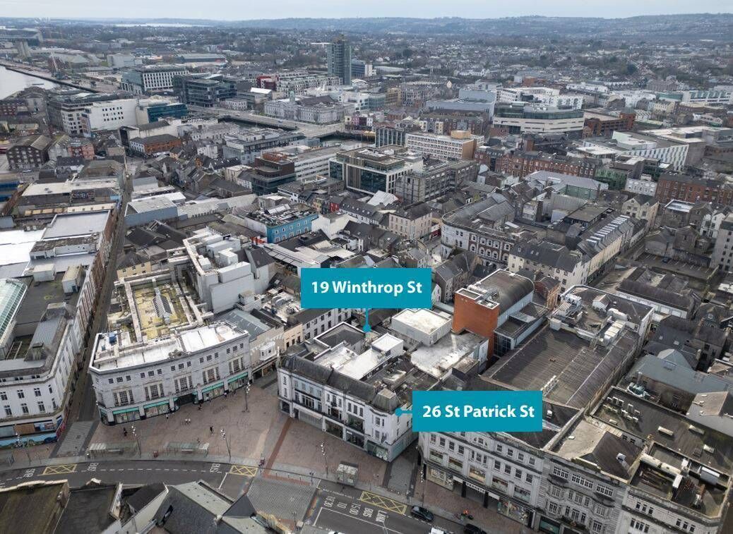 An aerial view of No.26 Patrick Street and No.19 Winthrop Street, newly for sale with vacant possession with agents Cushman & Wakefield. An aerial view of No.26 Patrick Street and No.19 Winthrop Street, newly for sale with vacant possession with agents Cushman & Wakefield.
