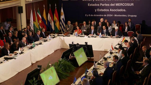 <p>Foreign ministers and delegates attend the opening session of the LXV Mercosur Summit in Montevideo last December,. Picture: Getty Images</p>