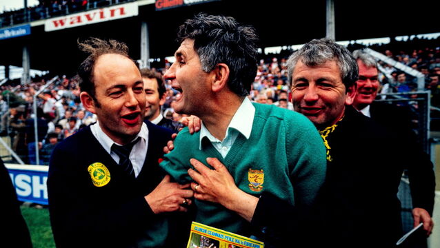 <p>IN LOVE WITH FOOTBALL: Kerry manager Mick O'Dwyer celebrates after the 1986 All-Ireland Senior Football Championship final between Tyrone and Kerry at Croke Park in Dublin. Photo by Ray McManus/Sportsfile</p>